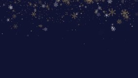 Festive Merry Christmas and Happy New Year. Border of gold and white snowflakes and a Christmas star. Winter dark blue loop background with falling snow. - Powered by Shutterstock - Get 15% off with code: PIKWIZARD15