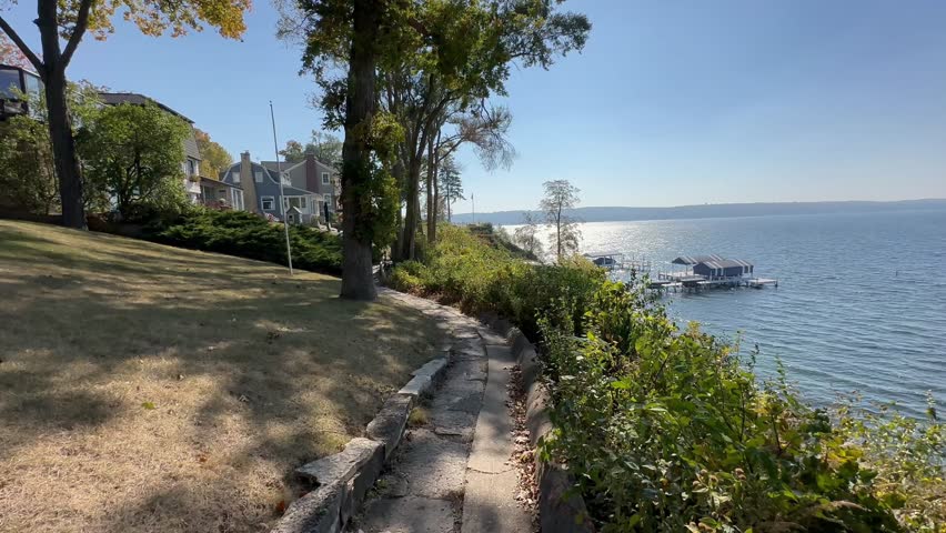 Historic, picturesque walking path encircling Lake Geneva, Wisconsin