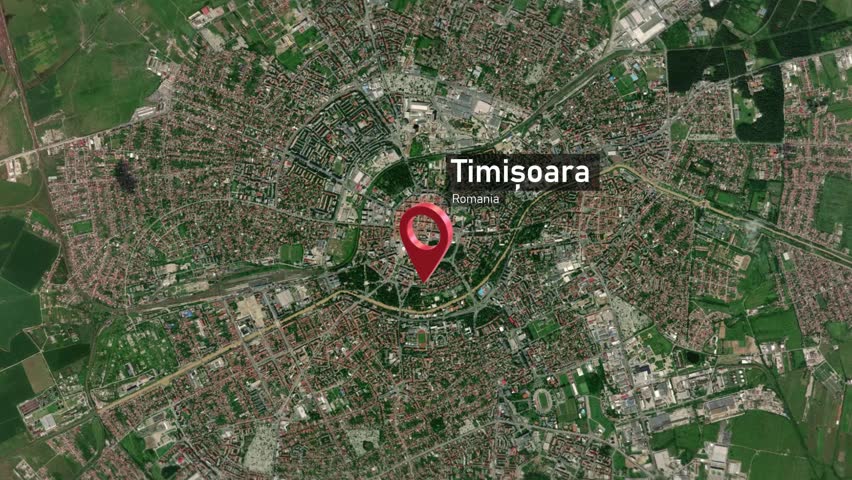 Timișoara City Map Zoom (Romania) from Space to Earth