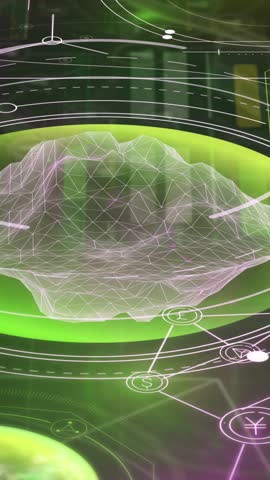 Infographics and digital data in 3D space.