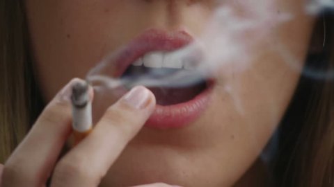 HD1080 Young sexy business woman smoking a cigarette. Close Up. Part 2