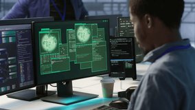 Engineers seeing system hacked popup on PC screen in data center, requesting help from cybersecurity team. Server farm worker seeing security incidents affecting network system, camera A - Powered by Shutterstock - Get 15% off with code: PIKWIZARD15