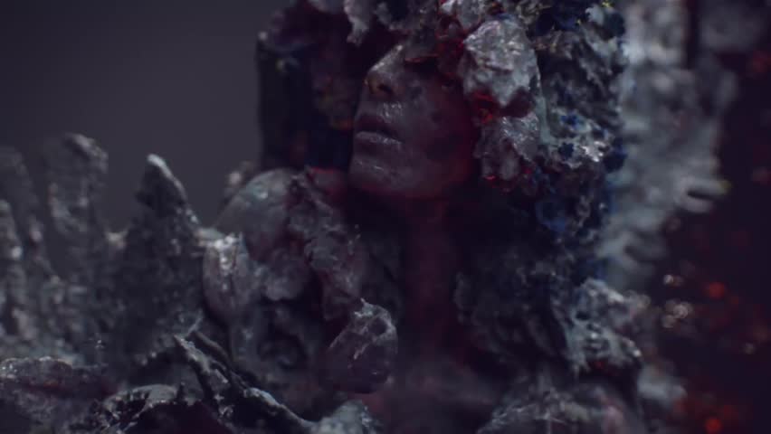 mystically beautiful animation of a girl made of stone