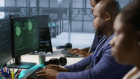 Data scientists receive access granted notification while reconfiguring server hub, optimizing it. Team of IT experts ensures data center operates efficiently, successfully eliminating all errors - Powered by Shutterstock - Get 15% off with code: PIKWIZARD15