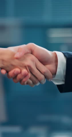 Deal, meeting and business people shaking hands for collaboration, negotiation or introduction in office. Consultant, client and handshake for b2b agreement, acquisition or welcome with partnership