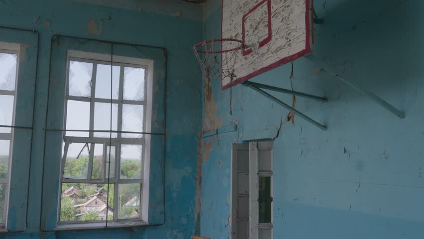 A fragment of the gym destroyed by the Russian attack in Ukraine, Kostyiantinivka.