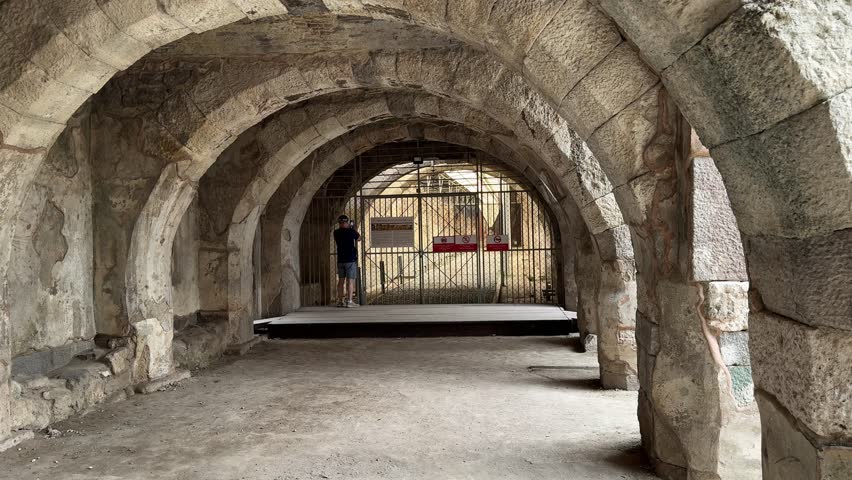 Walking around in the historic Agora of Smyrna (Smyrna Agorasi) during daytime in Izmir city, Turkey