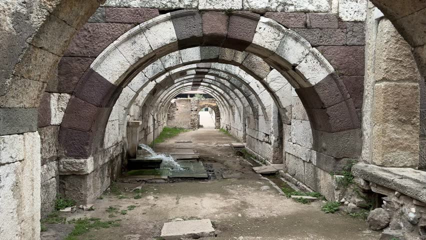 The ruins of the historical Agora of Smyrna (Smyrna Agorasi) during daytime in Izmir city, Turkey