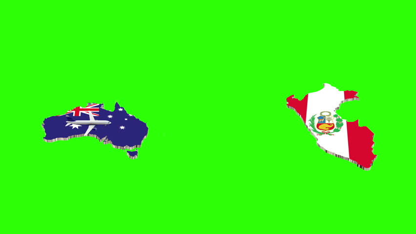Animation Of Flight From AUSTRALIA To Peru On Green Screen