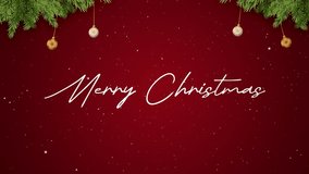 Merry Christmas text animation with red background, holly plants, balls, and falling snowflakes. Motion graphics animation - Powered by Shutterstock - Get 15% off with code: PIKWIZARD15