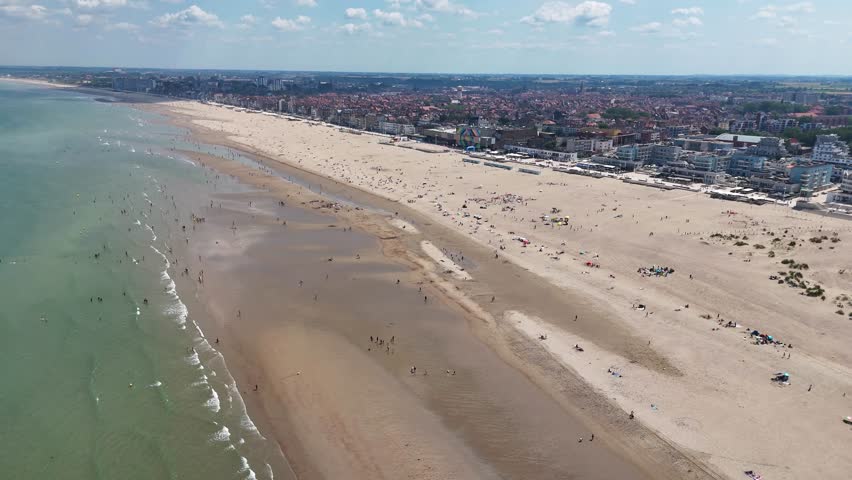 Drone shot of Malo-les-Bains Beach (Plage de Malo-les-Bains) in Dunkirk, France