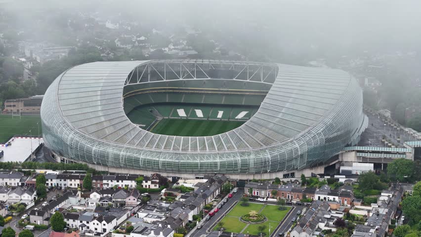 Aerial view of Aviva Stadium (also known as Lansdowne Road) in Dublin, Ireland