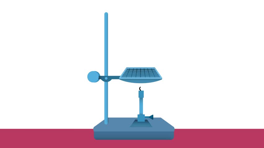 beaker chemistry, chemical reaction, science experiment setup with colorful test tube, a round bottom flask heated over a flame, educational materials focusing on chemistry, scientific experimentation
