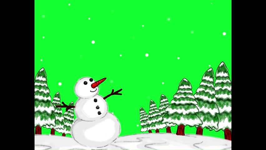Winter animation with a snowman on a green screen background, Winter background animation