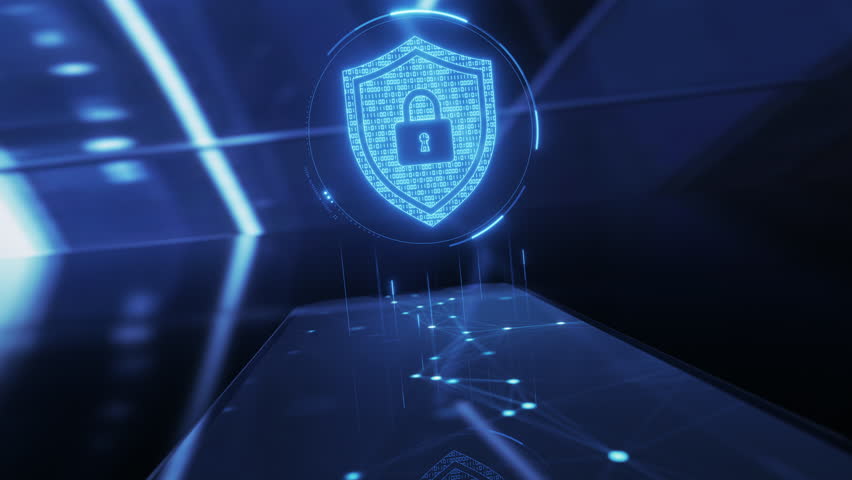 Cybersecurity shield icon hologram and smartphone. Data protection and privacy or antivirus concept. Finance data or VPN service protection. Blockchain and secure crypto wallet mobile app - Powered by Shutterstock - Get 15% off with code: PIKWIZARD15