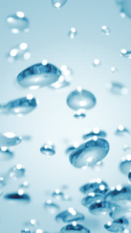 Floating blue serum liquid bubbles or water droplets in liquid. Hydration and freshness for skincare and moisturizing products. Beauty and wellness concept. Refreshing cosmetic treatments