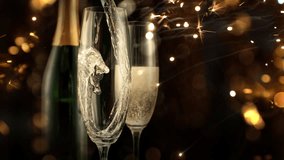 Super Slow Motion Shot of Pouring Champagne on Festive Sparkle Background, 1000fps. - Powered by Shutterstock - Get 15% off with code: PIKWIZARD15
