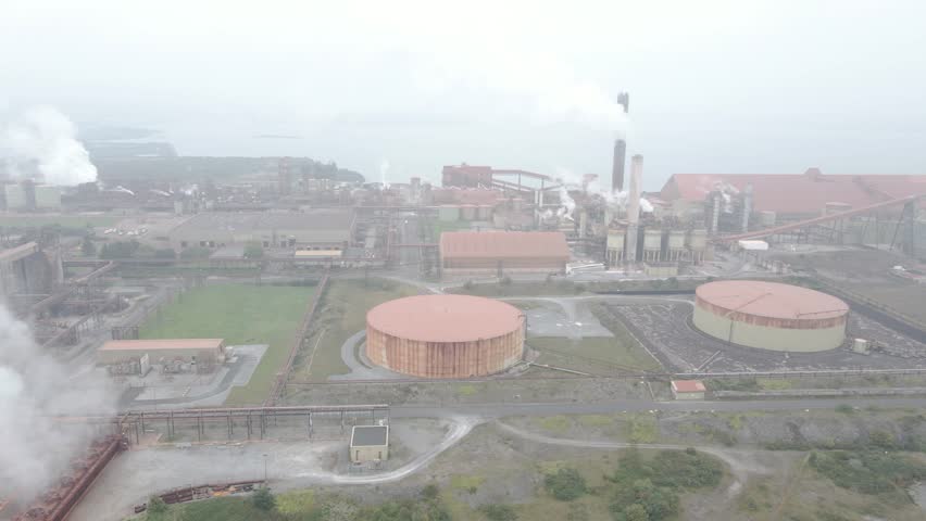 Aughinish alumina refinery in limerick, ireland on a cloudy day, aerial view