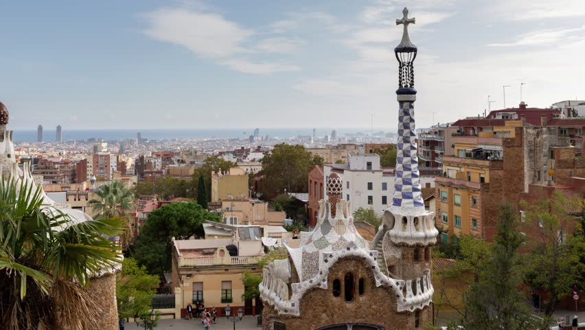 Timelapse of the barcelona skyline shot from parc guell