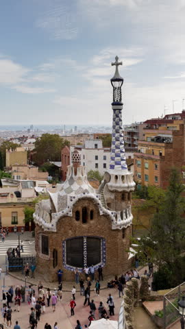 Timelapse of the barcelona skyline shot from parc guell in vertical