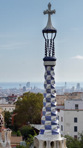 Timelapse of the barcelona skyline shot from parc guell in vertical