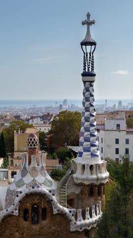 Timelapse of the barcelona skyline shot from parc guell in vertical