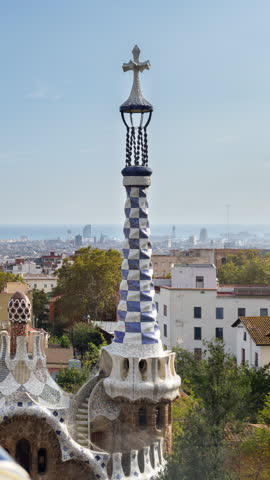 Timelapse of the barcelona skyline shot from parc guell in vertical