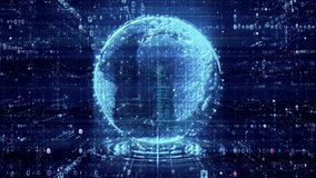 Animated digital globe featuring binary code overlay and world map, depicting advanced programming and global connectivity themes. - Powered by Shutterstock - Get 15% off with code: PIKWIZARD15