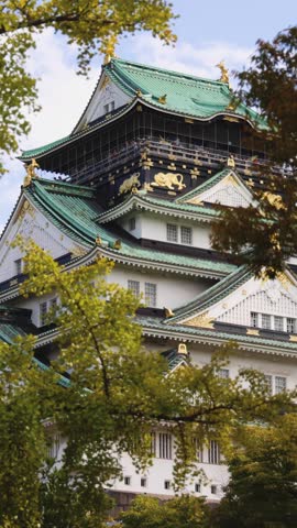 Osaka Castle, Osaka city, Japan, summer landscape vibrant view with a blue sky, Osakajo castle building, Kansai region, Osaka prefecture, travel to Japan