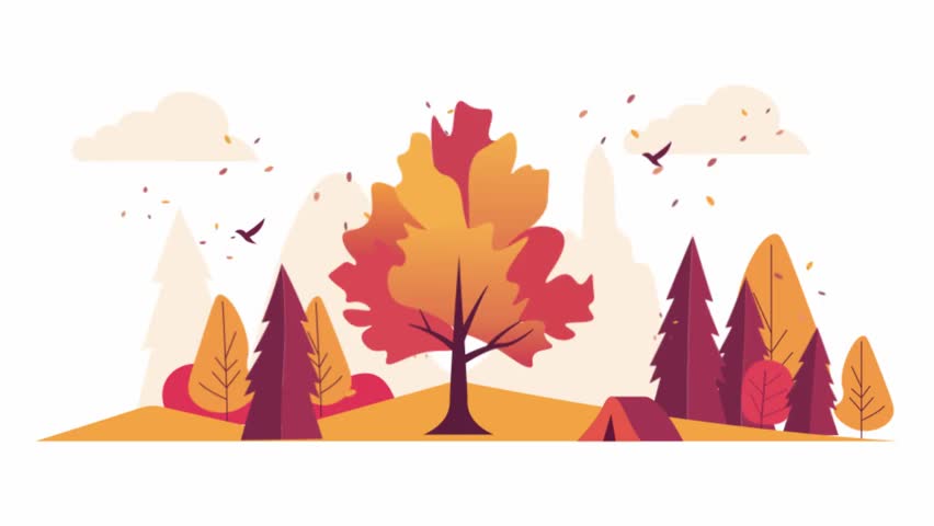 Footage of Camping Tent with Hill Nature Landscape in Autumn Fall Season