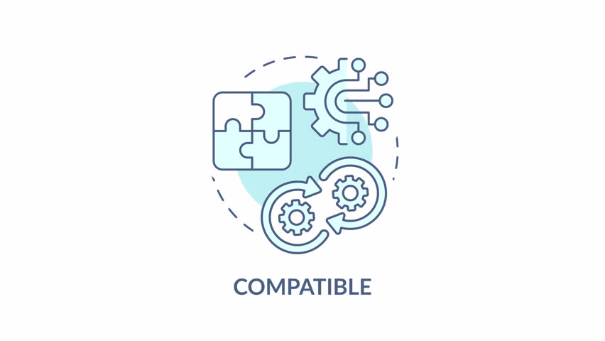 Compatible blue concept animation. Software benefit. Cohesion, integration and efficient functionality. Interconnected gears. Cyan circular animated abstract idea. HD video with alpha channel