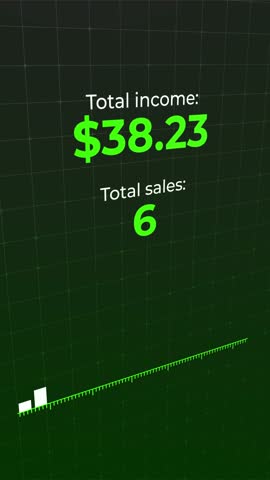 Digital motion chart displaying growth of online shop dashboard, increasing total income and sales over time, vibrant green tones, business infographic showcasing e-commerce trends.