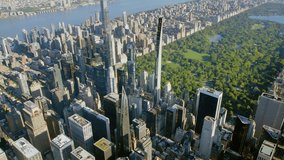New York City, United States. October 6 2022. Amazing Aerial View of Billionaires Row in 57th and 59th street Midtown Manhattan. Supertall Skyscrapers. Central Park. Ponds and Lawns.  - Powered by Shutterstock - Get 15% off with code: PIKWIZARD15