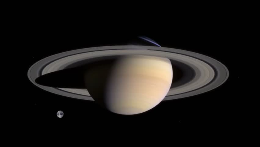 Animation depicting visual comparison of Earth and Saturn.