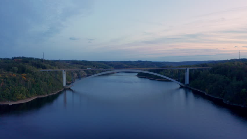 European arched infrastructural structures, river water, aerial view