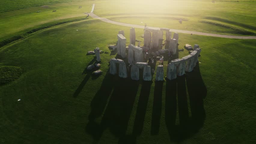 Drone view of Stonehenge and Wiltshire Countryside in England, UK. The stone circle dates to 3000 BC and is one of the best known ancient wonders of the world and UNESCO World Heritage Site.