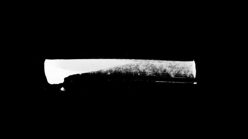 Set of 18 animated paint brush strokes. PACK of hand drawn horizontal white paintbrush lines revealing on a black background.