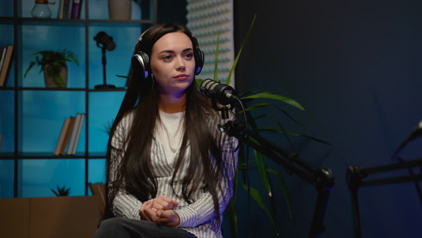 Female Podcast Host Engages Live