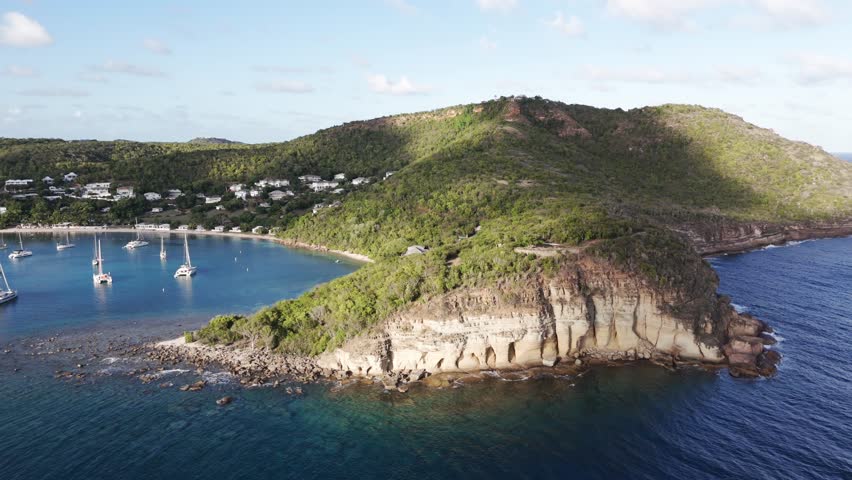 Aerial View Over Pillars Of Hercules And Galleon Beach In Antigua And Barbuda - Drone Shot