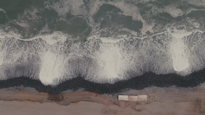 Above View Sea Waves On The Seafront City Of Miraflores District Of The Lima Province In Peru. Aerial Topdown Shot