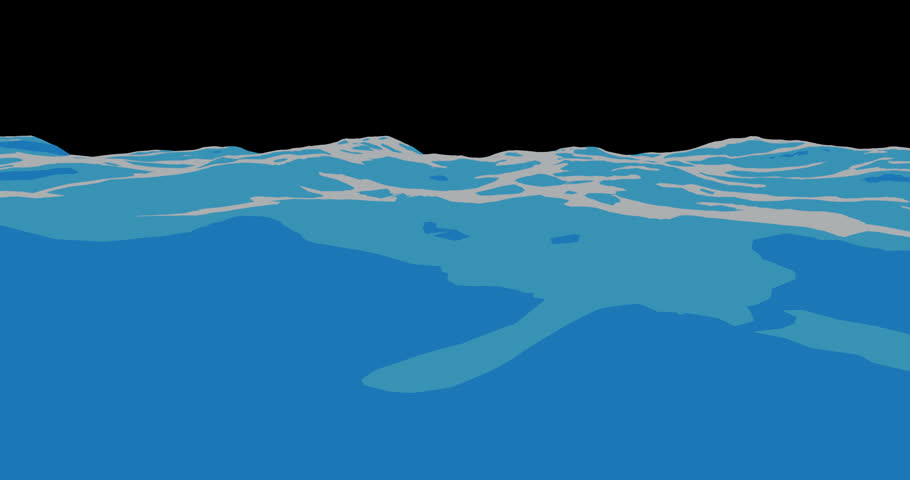 4K Cartoon Style Water with alpha channel, Marine water, ocean overlay concept. Travel and tourism, 2d Animation. Anime style.