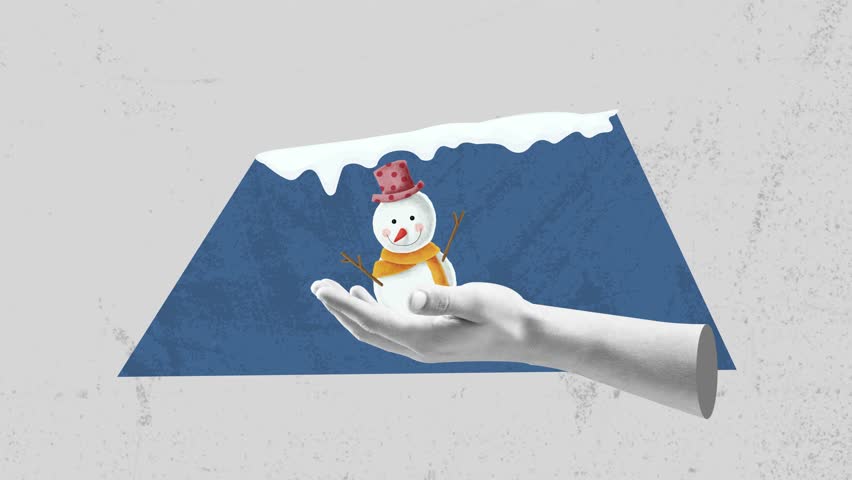 Collage christmas design with hands. Trendy pop art designs for winter holidays. Collage art.