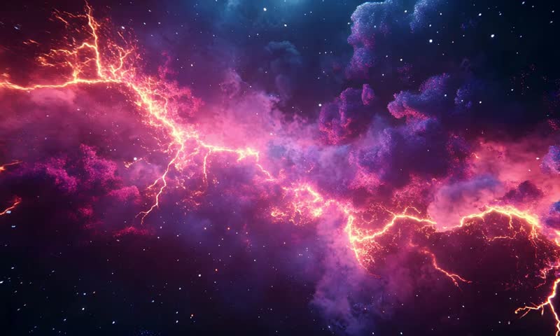 Fiery cosmic lightning bolts across nebulae
