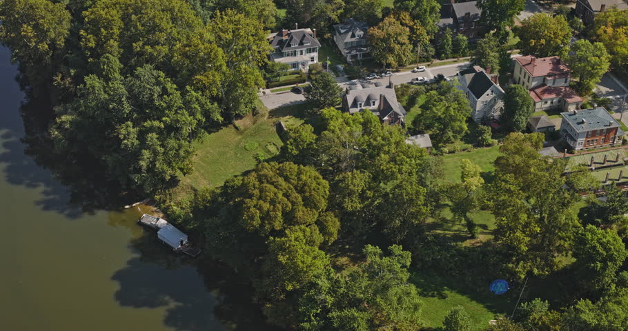 Frankfort Kentucky Aerial v13 birds eye view, drone flyover the river capturing the landscape of town center surrounded by lush greenery - Shot with Inspire 3 8k - Sept 21st 2023