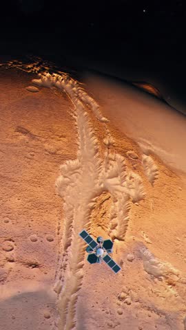 Vertical Shot of a Satellite Orbiting Mars Above Valles Marineris