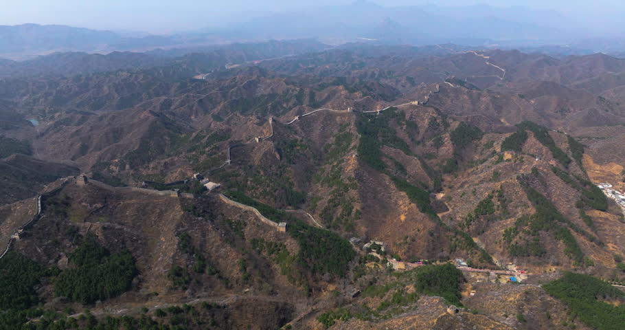 The Mountainscape Surrounded The Jinshanling Great Wall In Luanping County, Chengde, Hebei Province, Beijing China. Aerial Shot