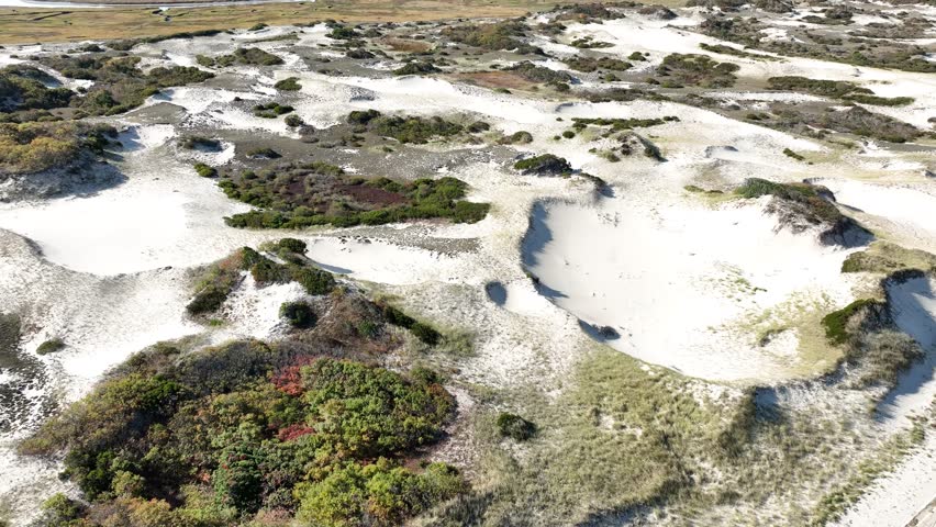 Cape Cod Sand Dunes, Sandy Neck Beach Park, Barnstable, Massachusetts - Aerial Drone Shot