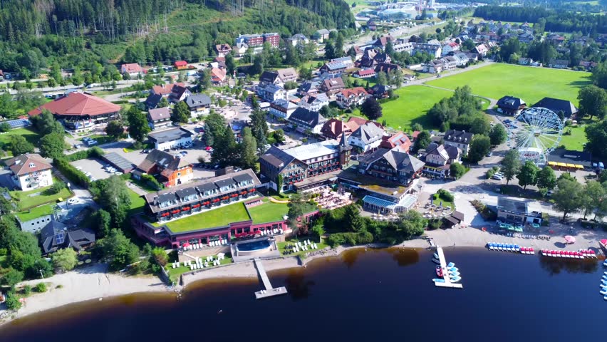 Aerial drone view of Lake Titisee in the Black Forest, Germany