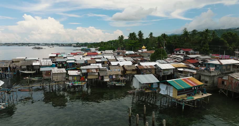 Villages of stilt houses in Zamboanga coastal. Mindanao, Philippines.