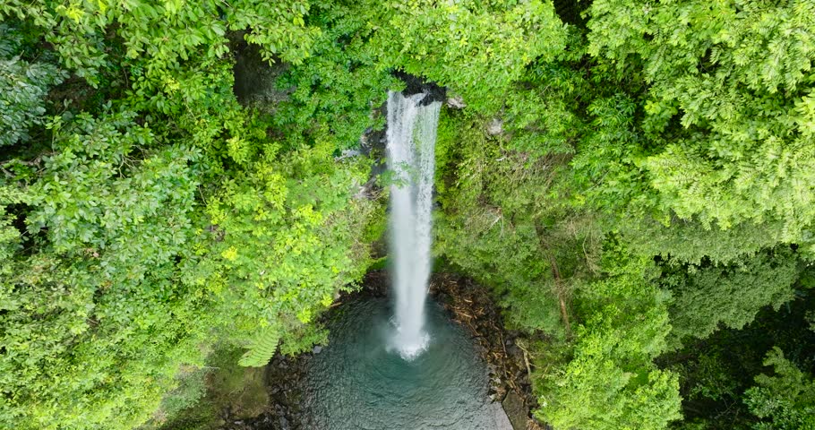 Forest with water fall with freshwater cascade. Katibawasan Falls. Camiguin, Philippines.
